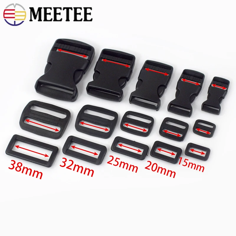 10Pcs 15-50mm Black Plastic Release Buckle Backpack Strap Belt Tri