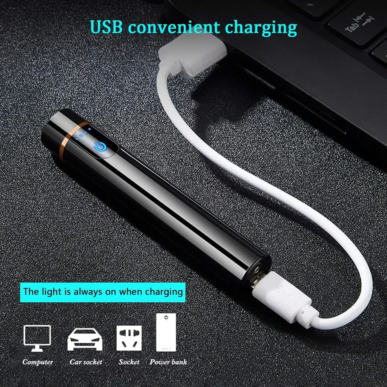 Mini Cylindrical Strip Electronic Tungsten Wire Lighter USB Rechargeable Flameless Lighters Smart Fingerprint Ignition for Gift 2