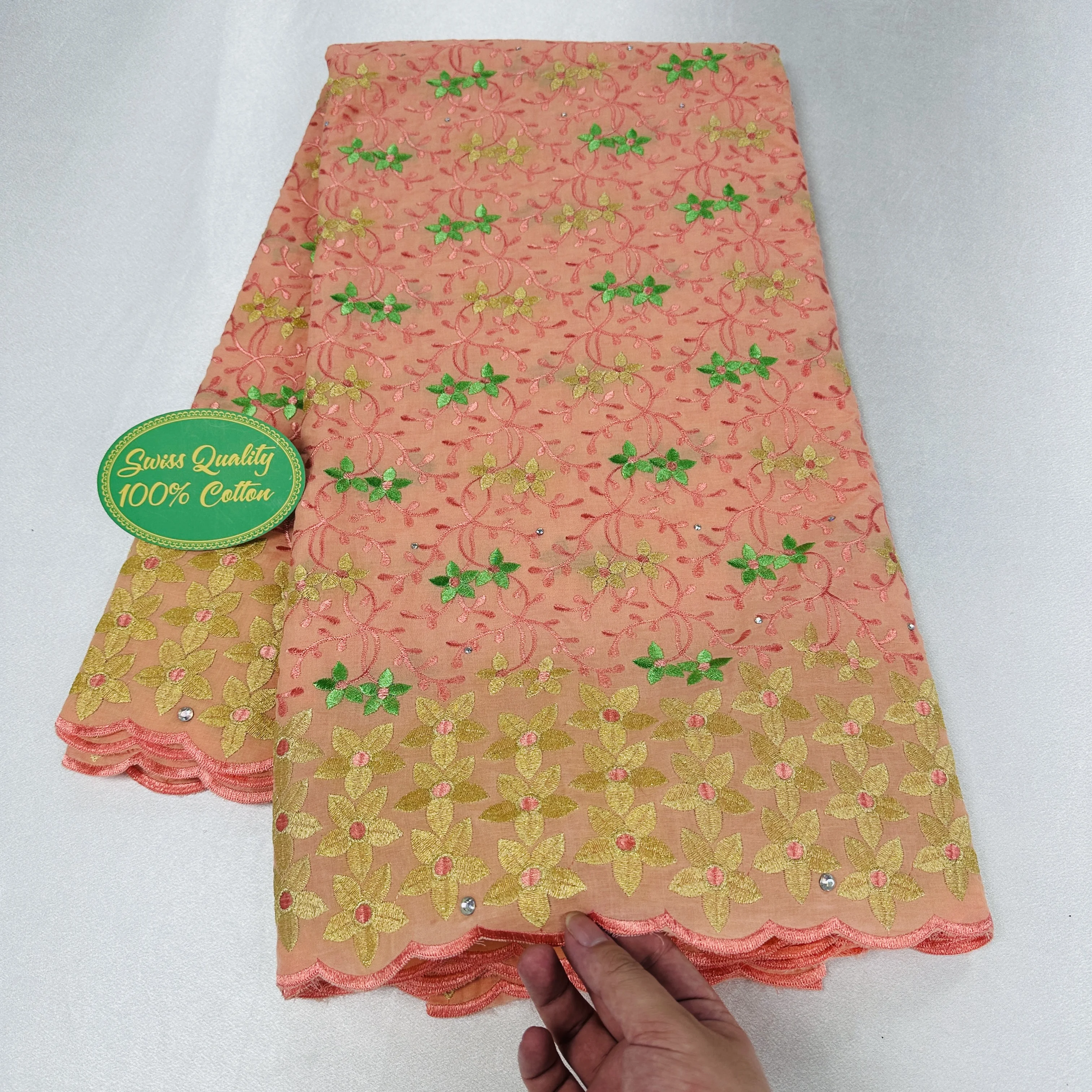 

Nigerian Cotton Lace Fabric 2023 100% Cotton High Quality African Embroider Lace Fabric For Women Party Dresses 5yards JF1108-4