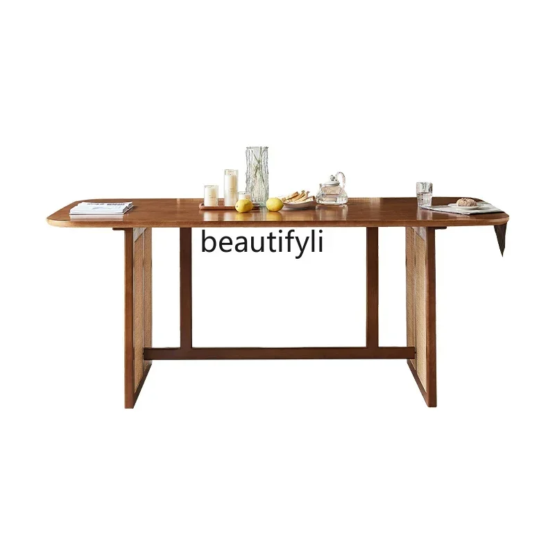 

Household Solid Wood Rectangular Dining Table Simple Modern Japanese Bed & Breakfast Rattan Dining Tables and Chairs Set