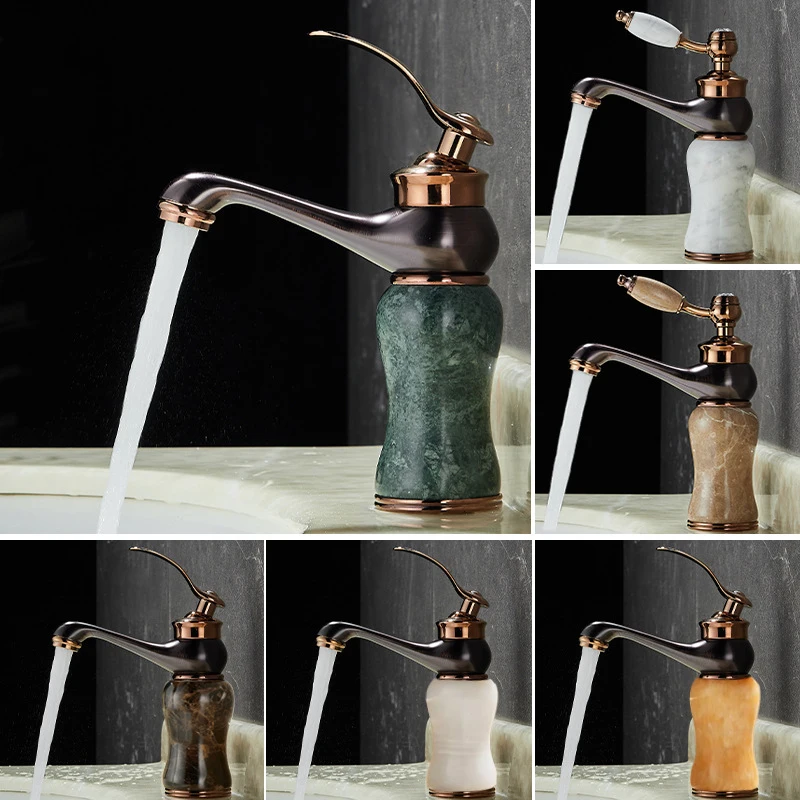 Bathroom Basin Faucet Gold Brass And Jade Bathroom Single Handle Mixer Washbasin Faucet Cold Hot Water Sink Crane Mixing Taps