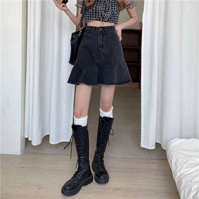 maxi skirt Casual Simple All Match A Line Skirt Woman Spring Summer Tide Chic Denim Skirts Fashion Ins High Waist Hip Design Jupe Femme tartan skirt