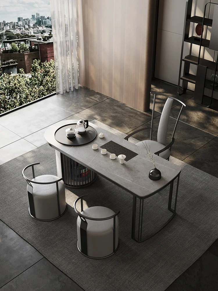 

Rock board minimalist modern light luxury household Kung Fu tea brewing table office tea table chair combination
