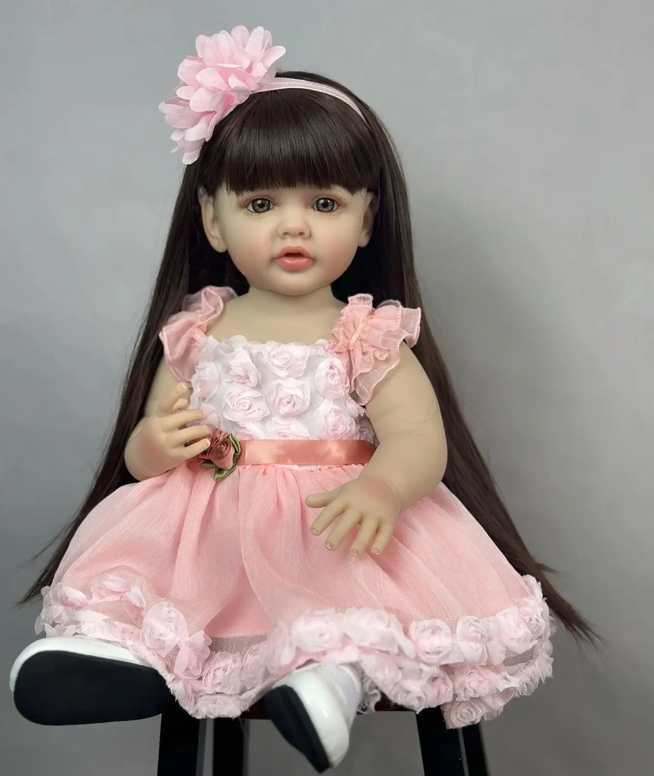 55 CM Soft Full Body Silicone Vinyl Princess Toddler Art Bebe Lifelike Reborn Baby Girl Doll Toy Birthday Gifts for Child