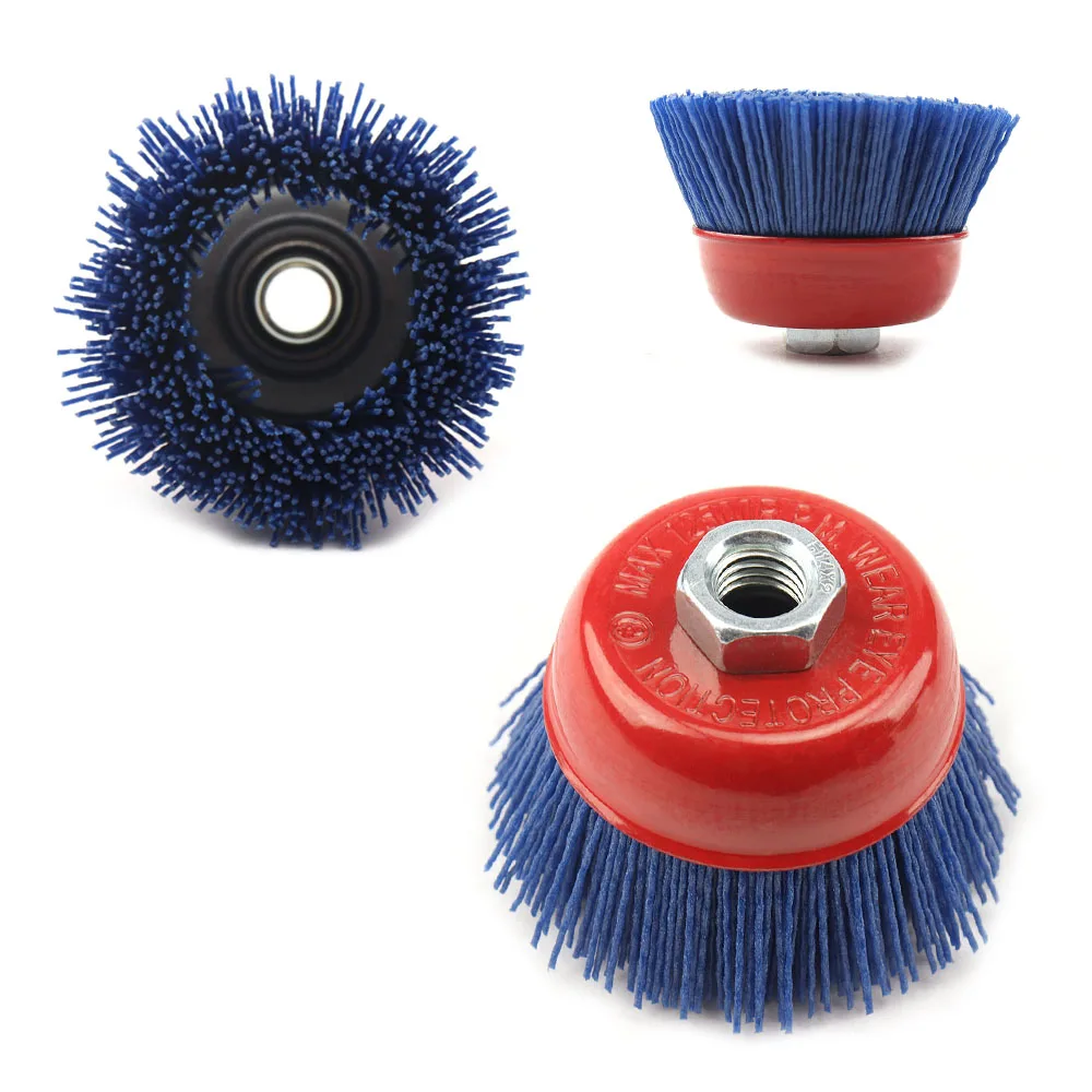 1-3 stücke 85mm Tasse Nylon Schleif Pinsel Rad M14 Pile Polymer-schleifkorn 80/120/240 Winkel Grinder werkzeug – Detail 10