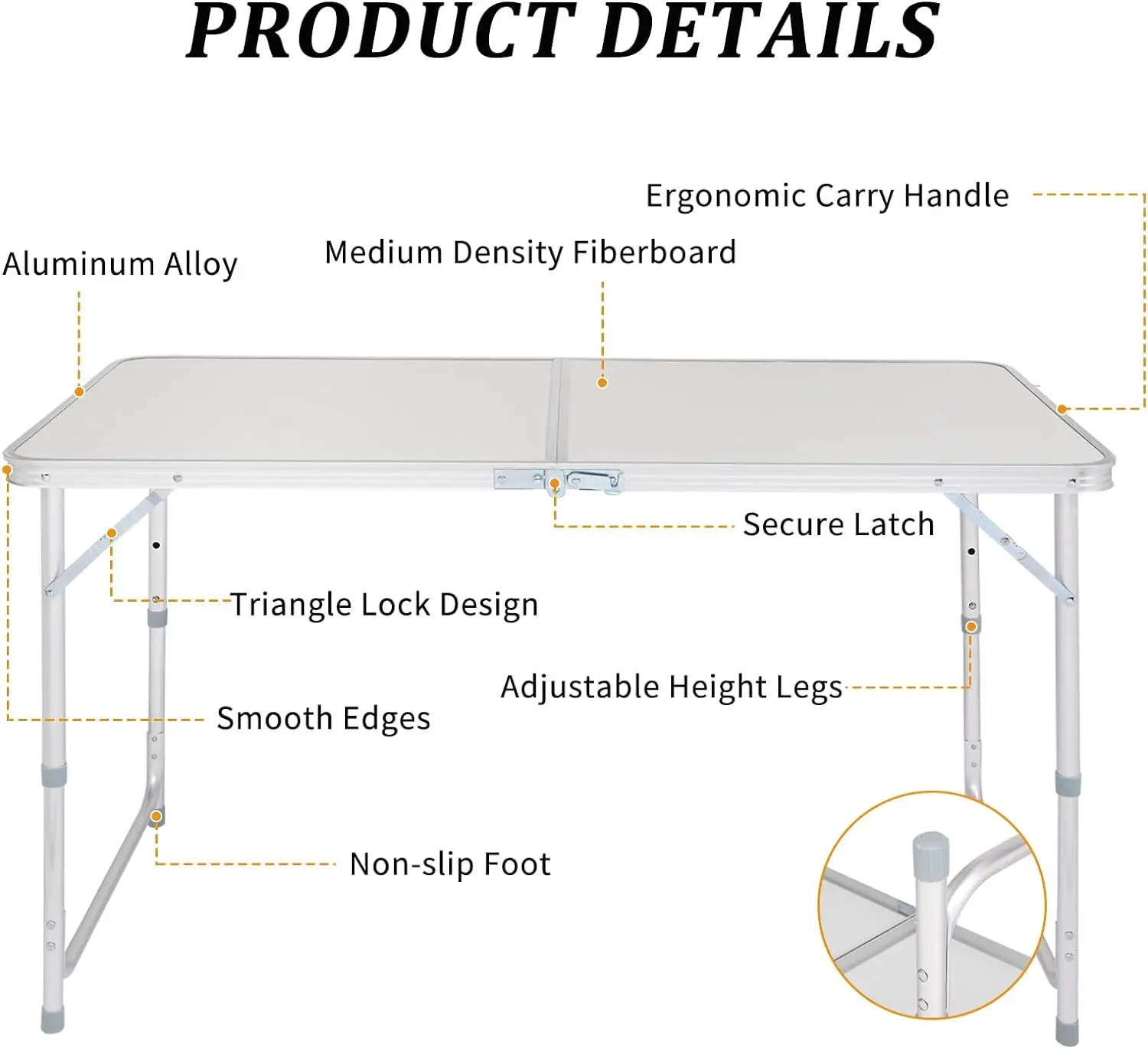 4ft Portable Folding Camping Table, Outdoor Waterproof Adjustable Height Table, Aluminum Lightweight Suitcase Foldable Table
