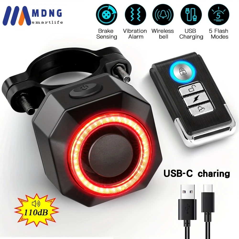 

Smart Bicycle Light Alarm Anti Theft Burglar Taillight Remote Control Safe Flash Light Night Riding Bike Alarm Detector System