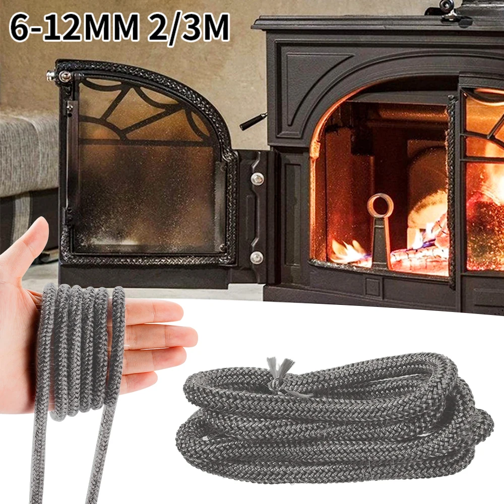 6/8/10/12mm stove rope fiberglass fireplace door cord high temperature woodburner gasket cord width 2m length sealing rope stove rope seal