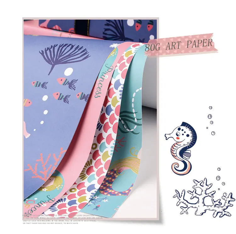 Rouleau de papier cadeau - Motif écaille de sirène et méduse avec feuille  colorée pour anniversaire, vacances, baby shower - 4 rouleaux - 30 pouces x  120 pouces par rouleau 