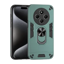 Military Armor Protective Case with Ring Magnetic Holder and Shell Coque Design for Redmi A3 4G (Green)
