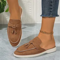 New Casual Flat Bottom Mules Lock Tassel Loafers Fashion Women Single Shoes Brand Metal Buckle Slipper Comfortable Slip on Shoes - Image 3