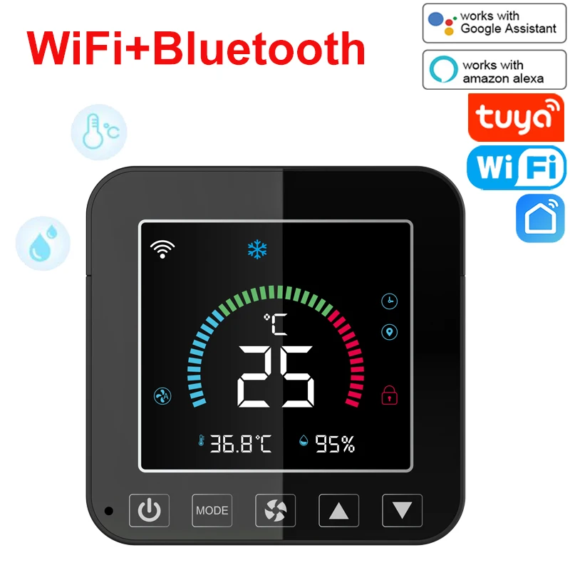 

Tuya Smart Thermostat Universal AC Remote Control For Air Conditioner With LCD Color Backlight Sceen And Temperature Humidity
