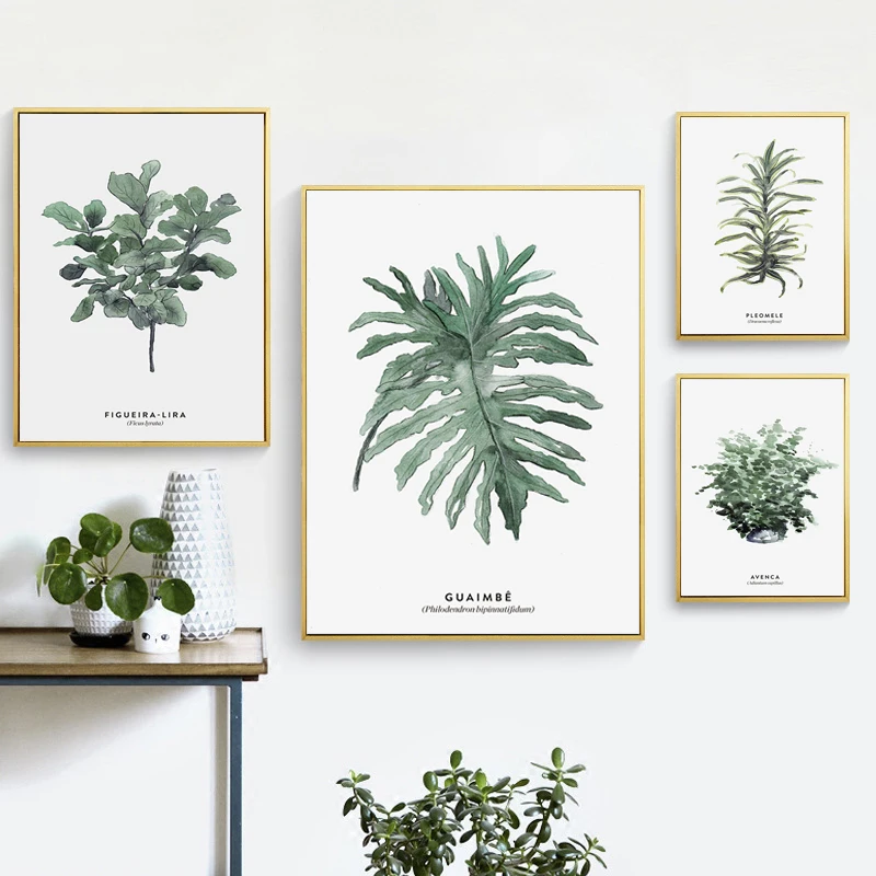 

Nordic Green Plant Leaf Canvas Posters Modern Wall Art Painting Potted Poster Aesthetic Pictures For Living Room Home Decor
