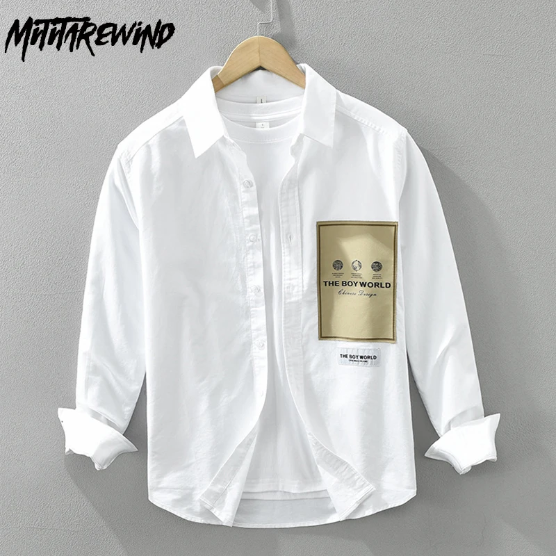 

Рубашка мужская с лацканами, Повседневная белая универсальная рубашка из чистого хлопка на пуговицах, весна-лето 2024