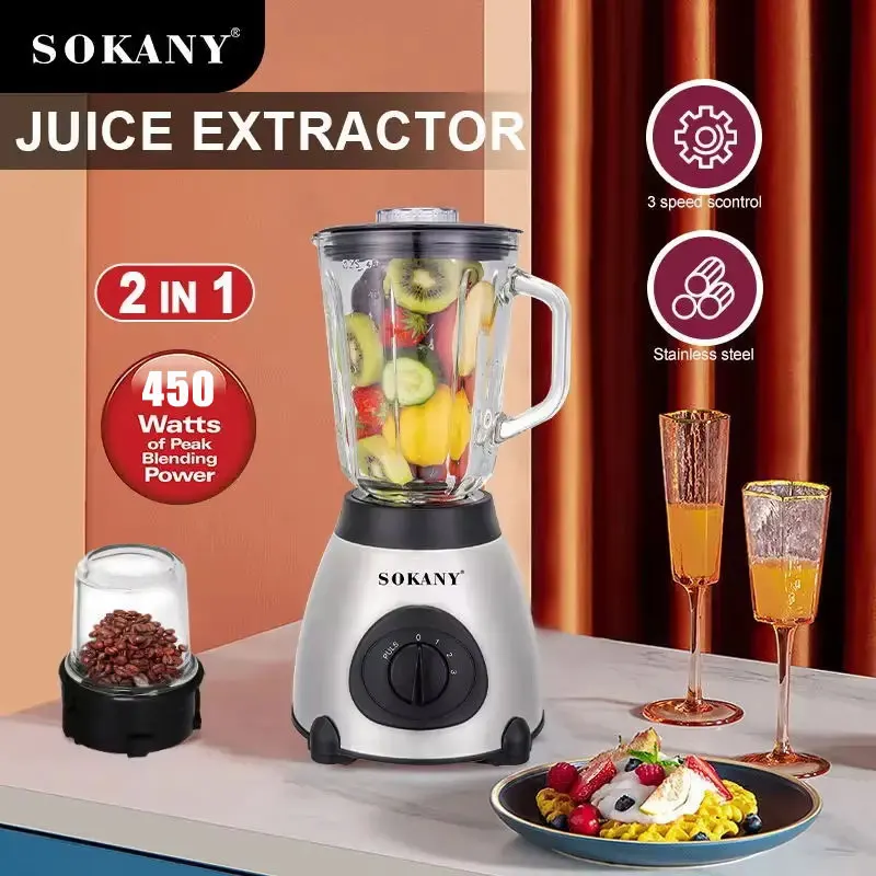 450W Stainless Steel Automatic Juicer 1500ML Fruit Milkshake Mixer 3 Gears Max 18000rpm Coffee Bean Grinder Kitchen Meat Grinder 2