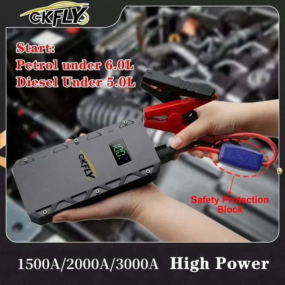 GKFLY 1500A/2000A/3000A Car Jump Starter 12V Starting Device Power Bank Car Battery Booster Charger For Petrol Diesel Star