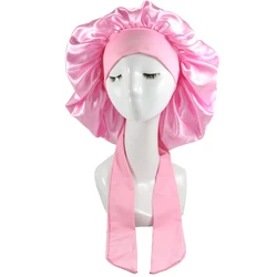 Satin Sleep Cap for Women - Adjustable Silk Haircare Night Hat (Pink)