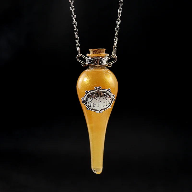 10pcs Felix Felicis Potion Vintage Magic Glass Pendant Water Drop Essential Oil Wish Bottle Women's Sweater Chain Necklace Gift 4