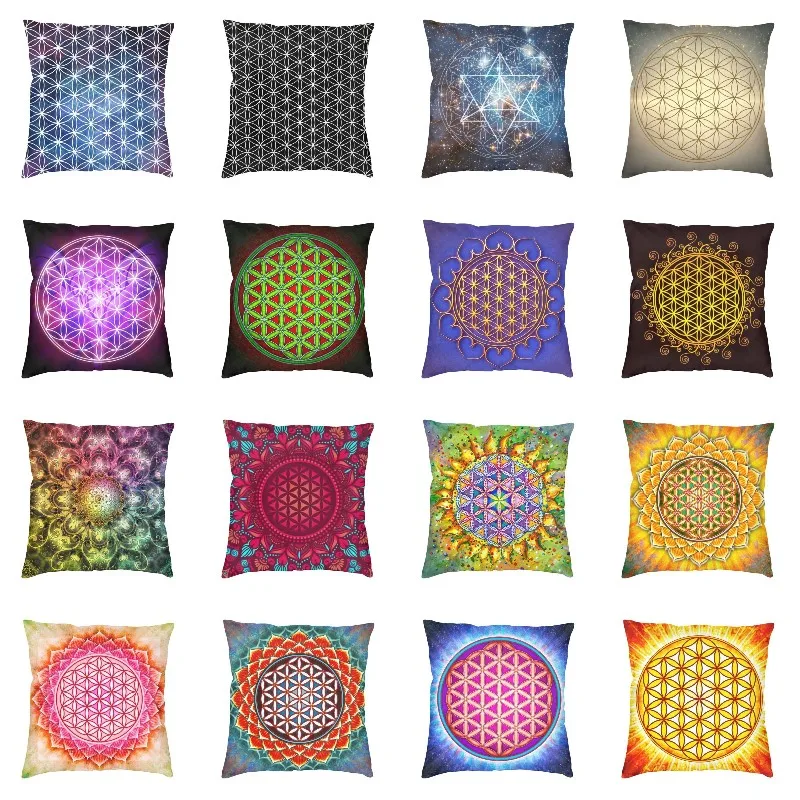 

Sacred Geometry Flower Of Life Throw Pillow Case 45*45cm for Living Room Sofa Geometric Mandala Cushion Cover Velvet Pillowcase