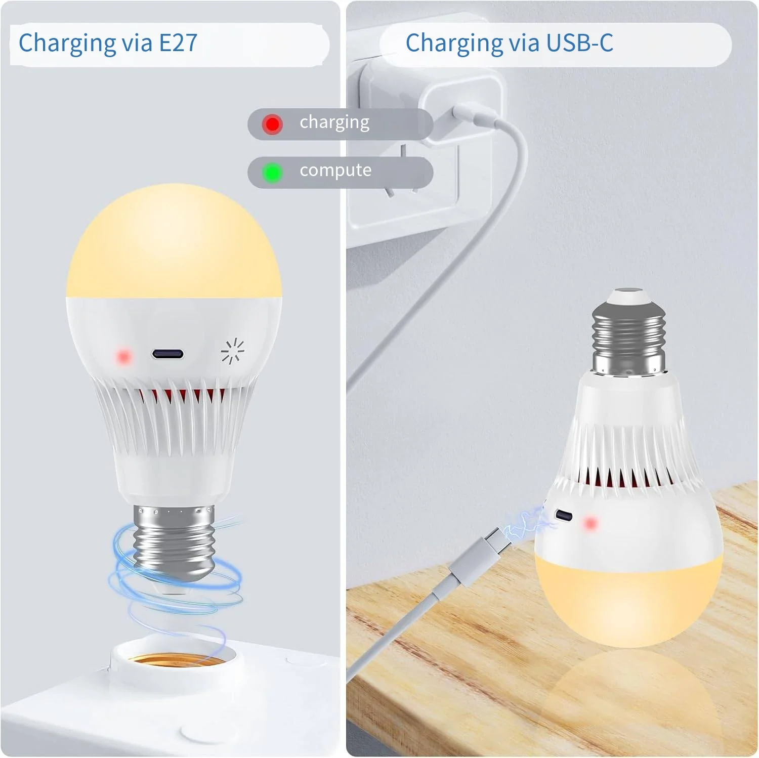 220V E27 rechargeable emergency bulb，Remote control timing and dimming，3 colour Cordless wall lamp replacement bulb bulb