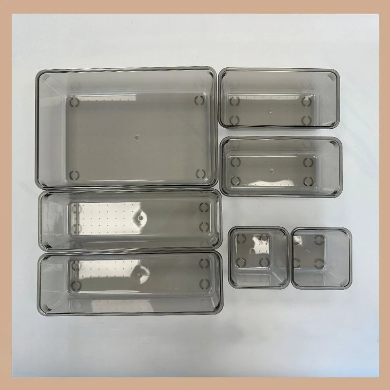 7pcs Clear Plastic Makeup Organizer for Countertop Stackable Drawer Dividers for Cosmetics Office Supplies Desk StorageOrganizer