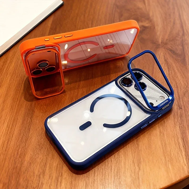 Premium Magnetic Wireless Charging Shockproof Case with Lens Holder - Acrylic Transparent Armor Design