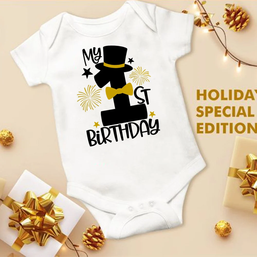 My 1st Birthday Newborn Romper Summer Infant Body Toddler Short Prince Sleeve Jumpsuit Baby Boys Birthday Party Outfit Clothes 3