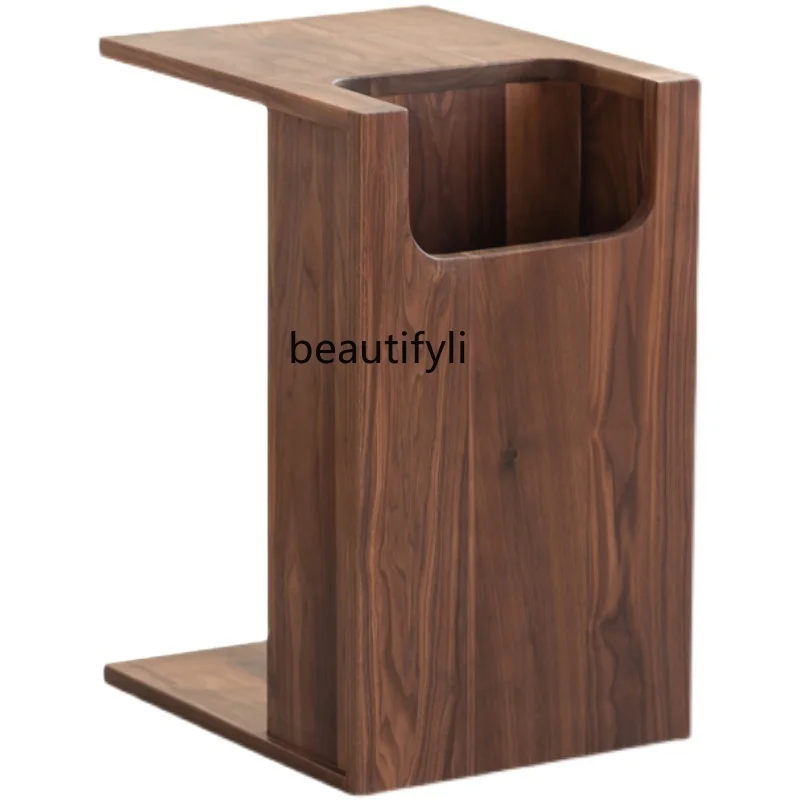 

Nordic Side Cabinet Corner Table Solid Wood Black Walnut Wooden Sofa Side Table Magazine Storage Bookcase