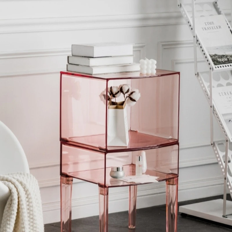 

Net Red Sofa Side Cabinet Small Apartment Transparent Minimalist Acrylic Side Table Bedroom Multi-Layer Creative Bedside Table