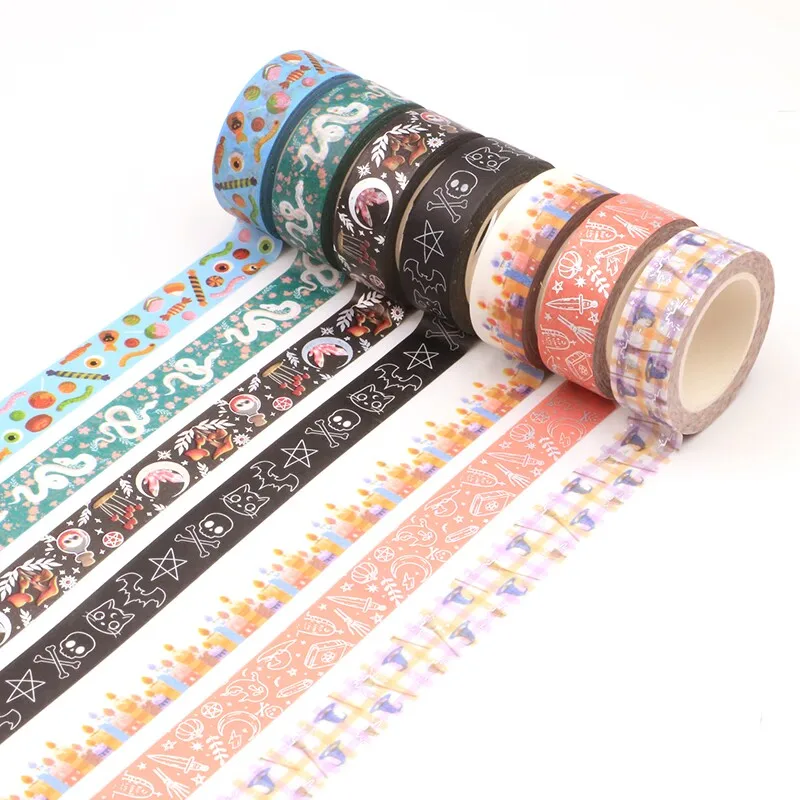 

2022 NEW 1PC 15MM*10M Decorative Halloween Gold Foil Silver Moon and Leaf Washi Tape Scrapbooking Adhesive Masking Tape