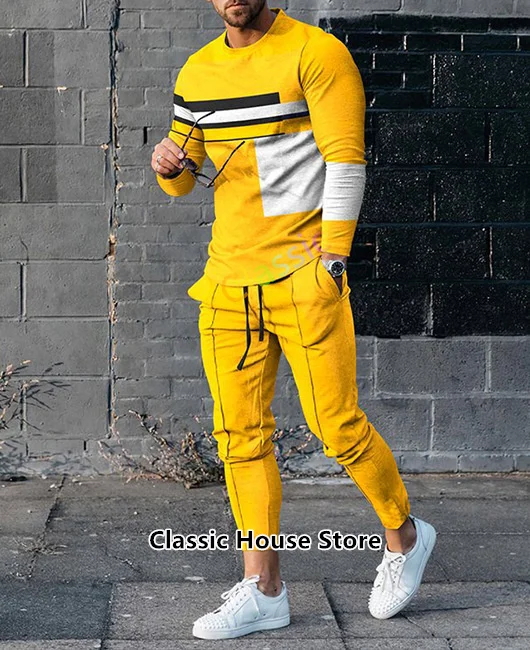 Autumn Fashion Men's Sets Long Sleeves T-shirt+Trousers O-Neck Sweatshirt Casual Suit Jogger Sportswear 2 Piece Men Clothing
