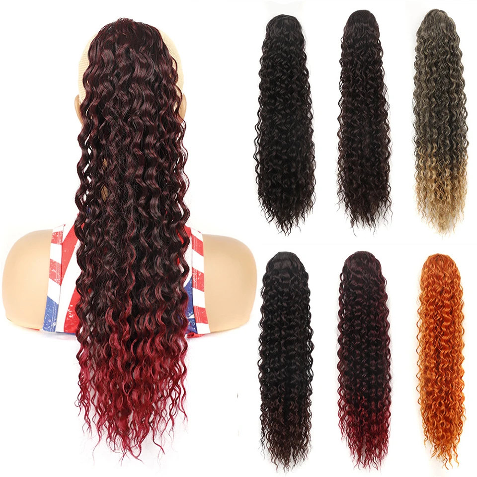 22Inch Ponytail Extension Long Curly Wavy Drawstring Pony Tail for Women Synthetic Heat Resistant Hairpiece for Daily Use party