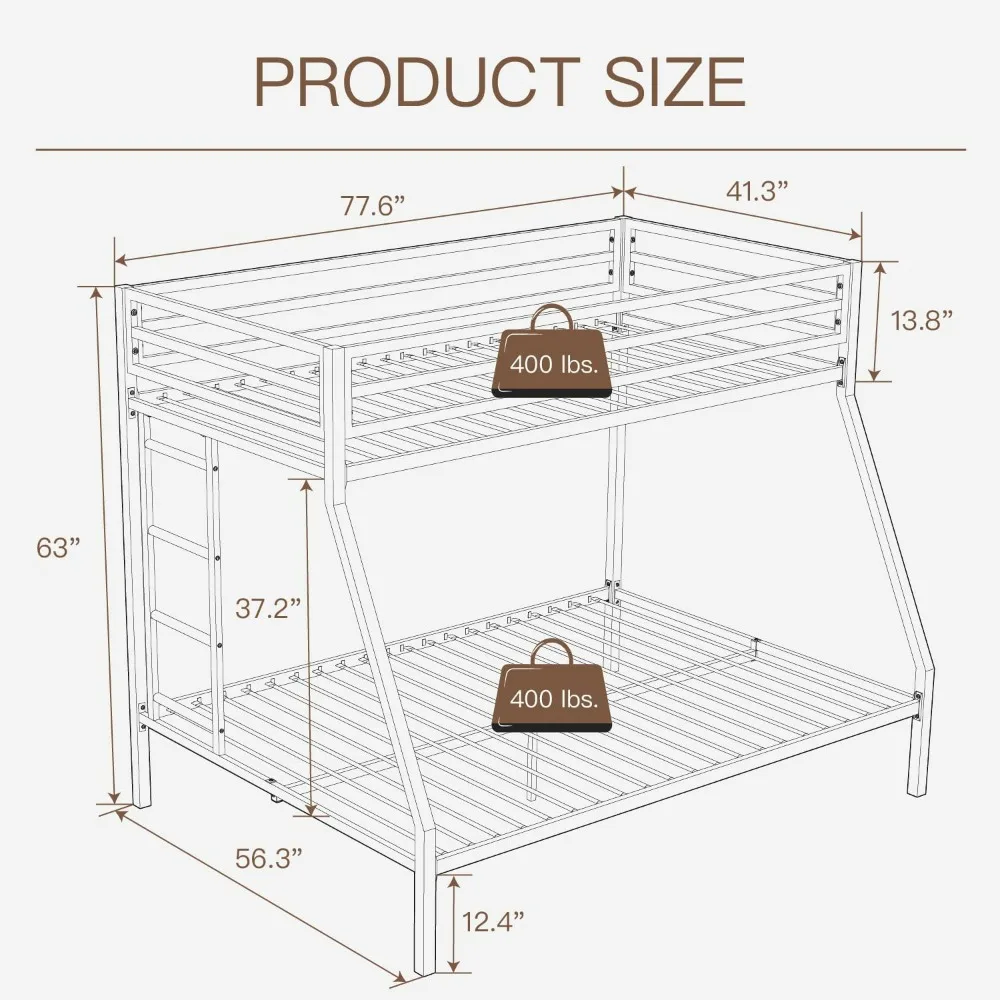 Metal Bunk Bed,Twin Over Full Size Beds with Sturdy Guard Rail & Removable Ladder,Space-Saving/Noise-Free/Matte Black bed frame 2