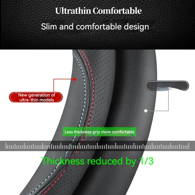 Full Leather Cover for All Seasons Auto Steering Wheel Cover Ultra-Thin Non-Slip Round Breathable Car Steering Wheel Protector 4