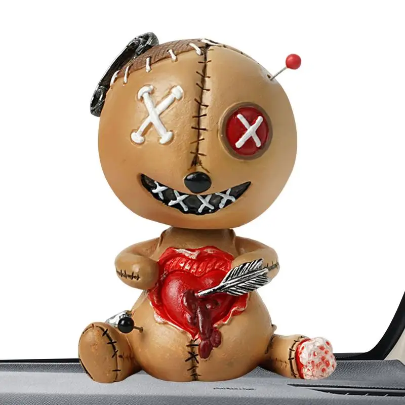 

Voodoo Doll Shaking Head Doll Halloween Bobble Head Figures For Car Curse Doll Dissecting Open Heart Perfect For Car Interior