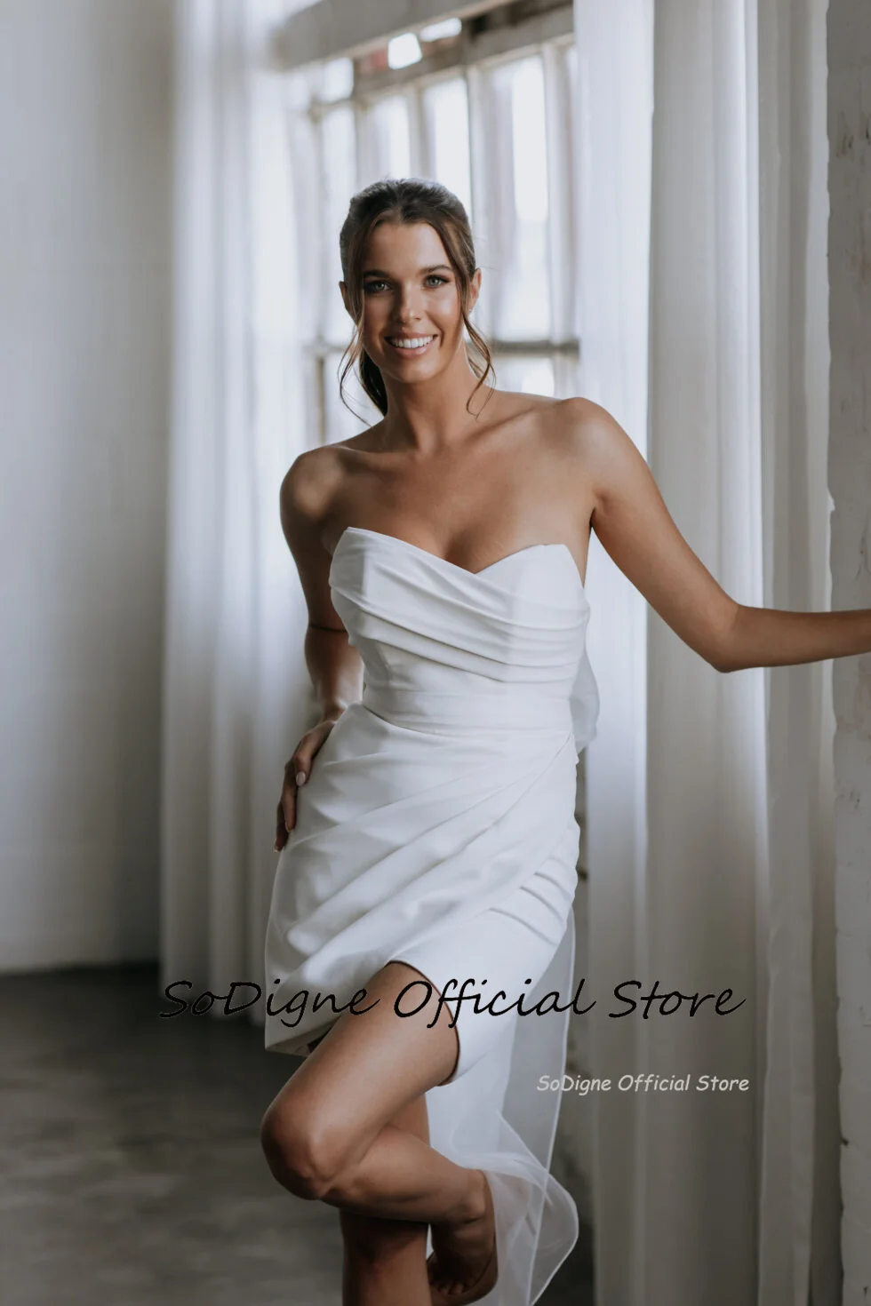 SoDigne Short Mermaid Satin Wedding Dresses Sweetheart Sleeveless Bridal Dress Beach Wedding Gown with Bow 2025 customized 13 S0e696e80043c4dbb9bac8d8c921e9d82J
