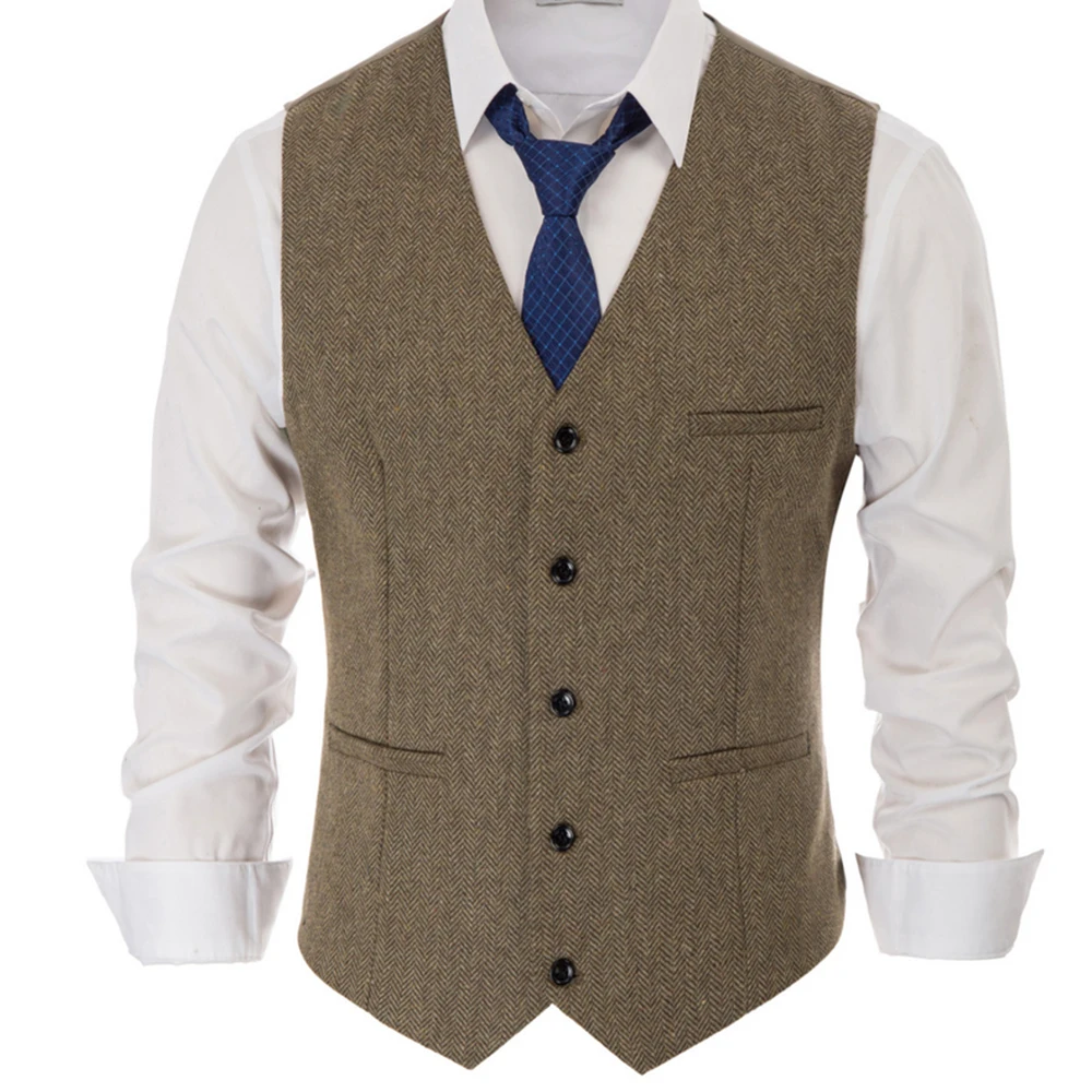 Vests for Men V-Neck Male Clothes Sleeveless Suit Jacket Fit Slim Outwear Herringbone Business Single Breasted Suits Blazer
