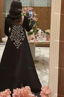 Custom Made O-neck Solid Sexy Sheath Backless Evening Dress Long Sleeve Beaded Crystal Floor Length Party Dress with Court - Image 3