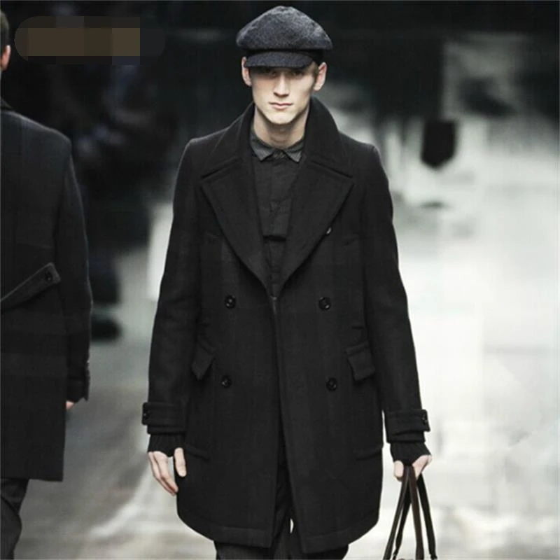 

Men's Wool Windbreaker Medium Long European And American Lapel 2023 Autumn And Winter Slim Double Row Button Wool Coat