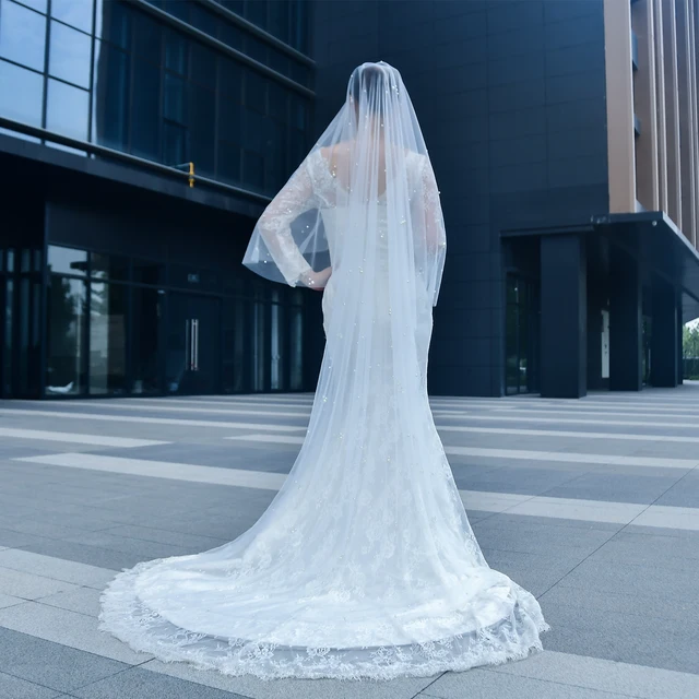 ウェディングベール 刺繍 スパンコール 花嫁 2層ベール ブライダルコーム付き10/1 ドレス bnb shop2 通販  14785909｜Creema(クリーマ) 花嫁用レースウェディングベール コーム付き 1 段ロング カテドラル アップリケ ブライダルベール フラワー チャーチ ソフト チュ