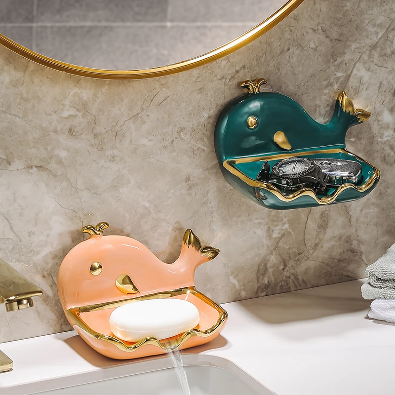 

Cute creativity Whale Soap Box Shower Room Lovely washing table children's soap dish Household extravagance Ceramic Soap Rack