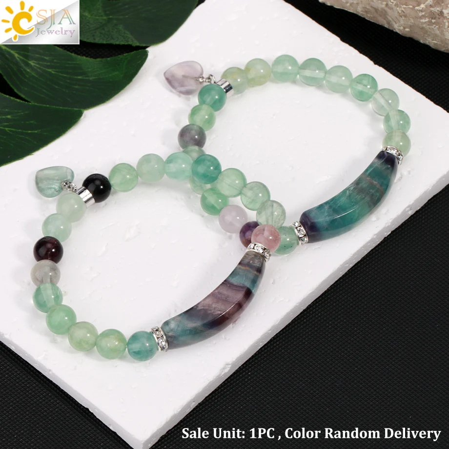 CSAlbanReiki-Bracelet en cristal de fluorite, perles en pierre naturelle de 8mm, breloque en forme de cœur, bracelets Mala extensibles porte-bonheur, bijoux de guérison H176