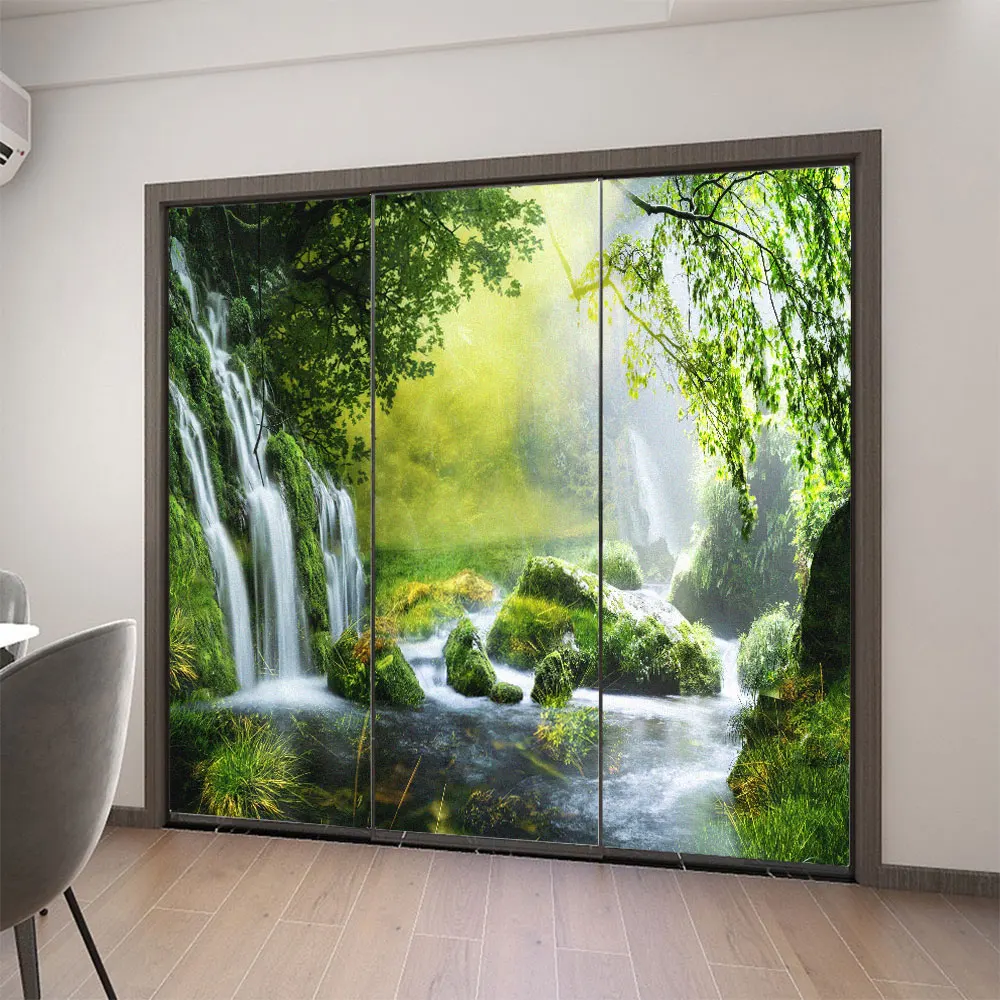 

Privacy Glass Window Film Natural Landscape Painting Frosted Sun Catcher Window Stickers Glue-Free Static Bathroom Door Film