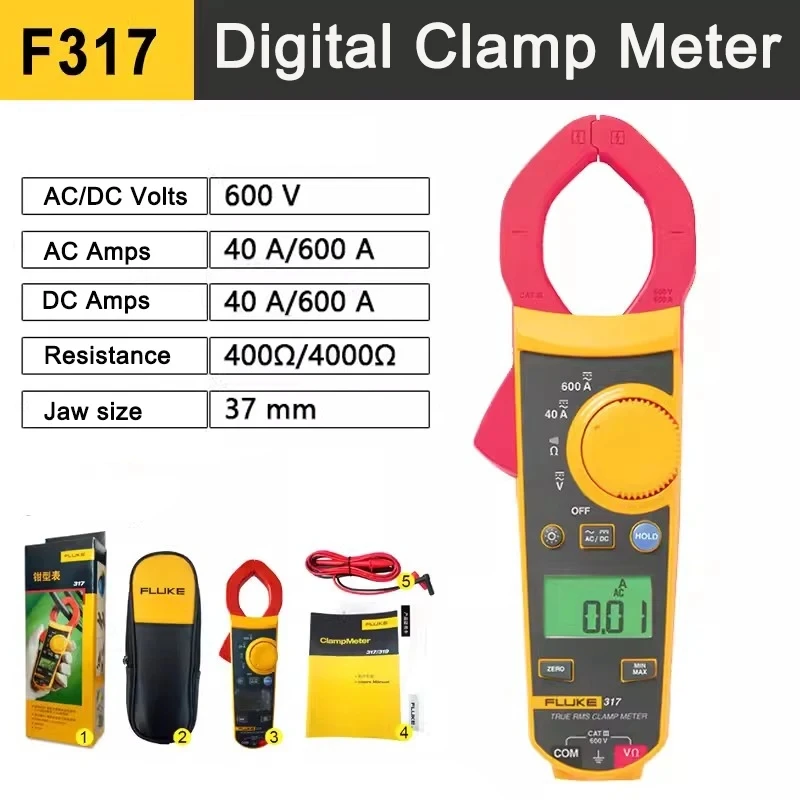 Fluke 317 Pinza Amperometrica Digitale Originale/Tester Multimetro Misurazione Corrente Ca/Tensione Ac E Dc/Resistenza, Misuratore Di Tenuta Dati