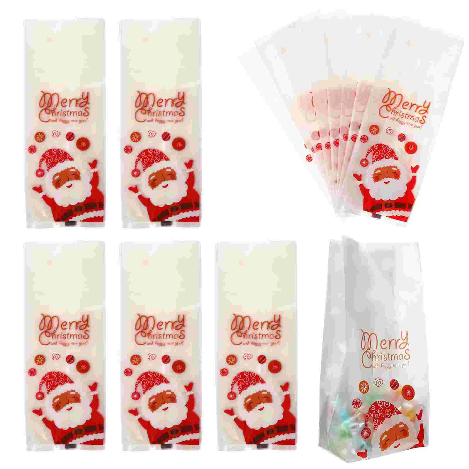 

50pcs Christmas Gift Treat Bags Santa Claus Candy Bags Cookie Biscuit Pouches Party Favor Packaging Bags