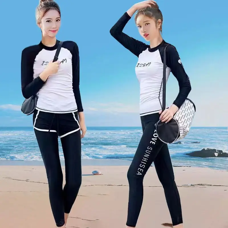 3pc Wetsuit Women Combinaison Surf Long Sleeve Diving Suit Snorkeling Swimsuit Full Cover Sunscreen Swimwear Bodysuit Beachwear