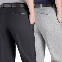 Business Men's Fall Spring Fashion Long Pants Formal Suit Pants Male Elastic Straight Casual Autumn Thick Trousers Plus Big Size 1