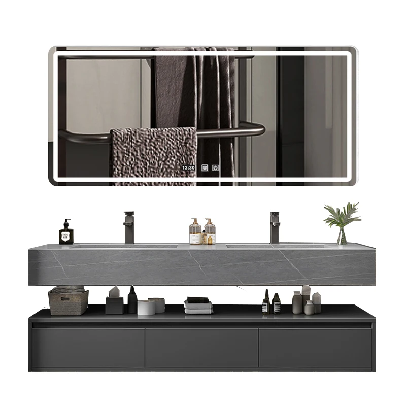 #rock slab integrated basin, washing table, intelligent face wash basin, solid wood double bathroom combination