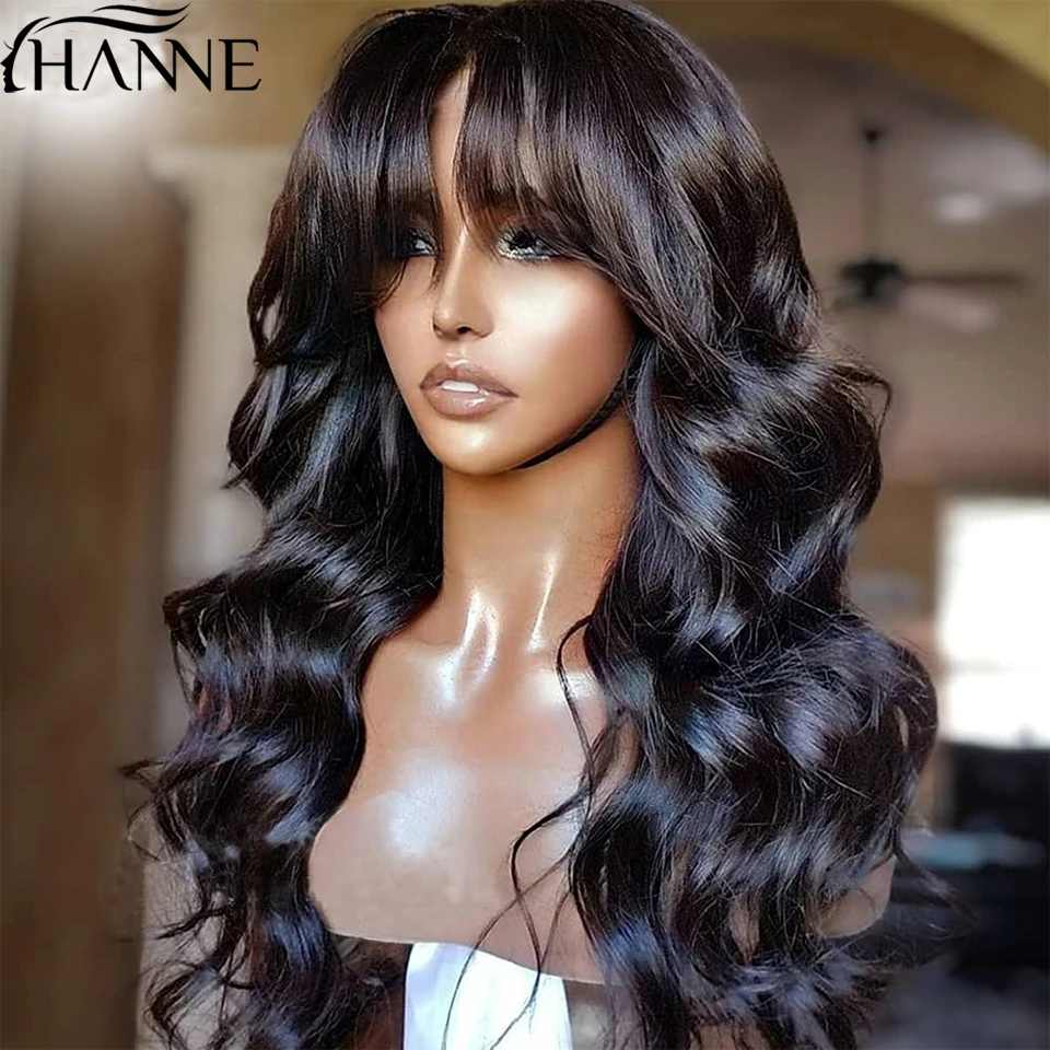 

HANNE Loose Deep Lace Front Wig Human Hair Wigs With Bangs 13x1 Lace Frontal Wig With Fringe Brazilian Remy Body Wave Human Hair