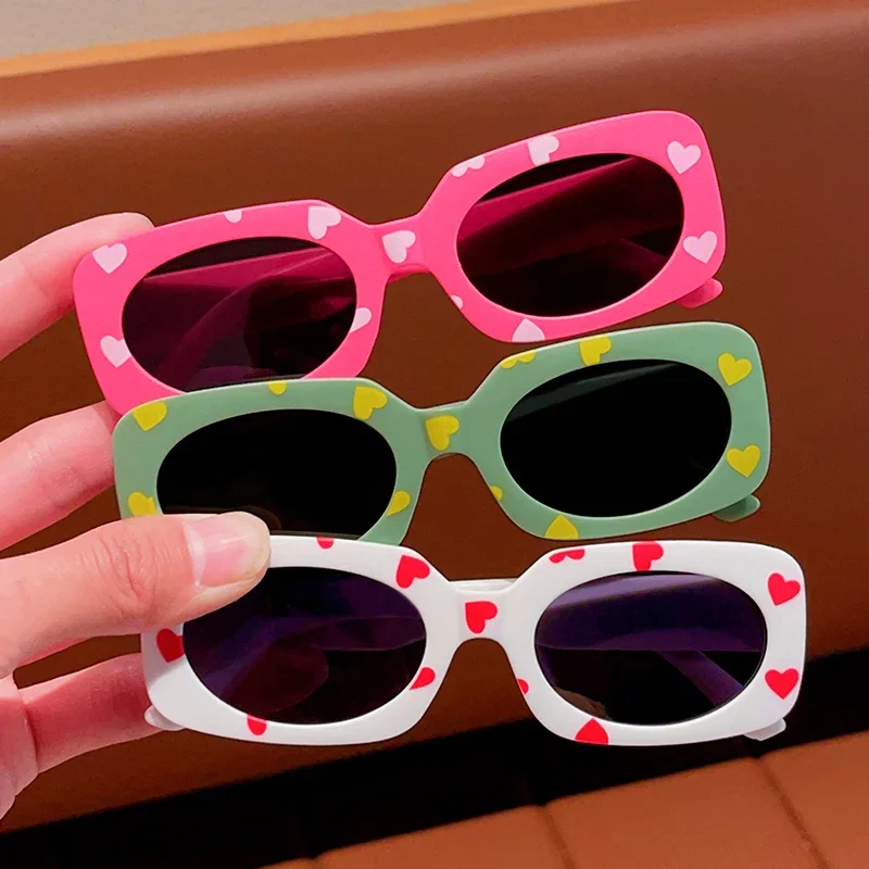 Children Sunglasses Vintage Rectangular Heart UV400 Girls Boys Fashion Protection
